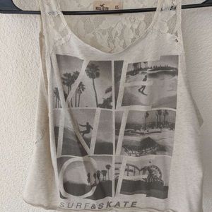 White Hollister surf and skate cropped tank top